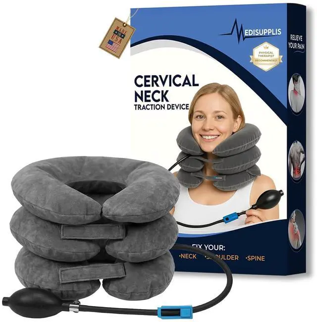 Main image of Neck Stretcher, Cervical Traction Device, Neck Traction Device for Neck Pain Relief, Adjustable Inflatable Neck Stretcher Cervical Traction and Neck Brace, Neck Decompression Home Use (Gray)