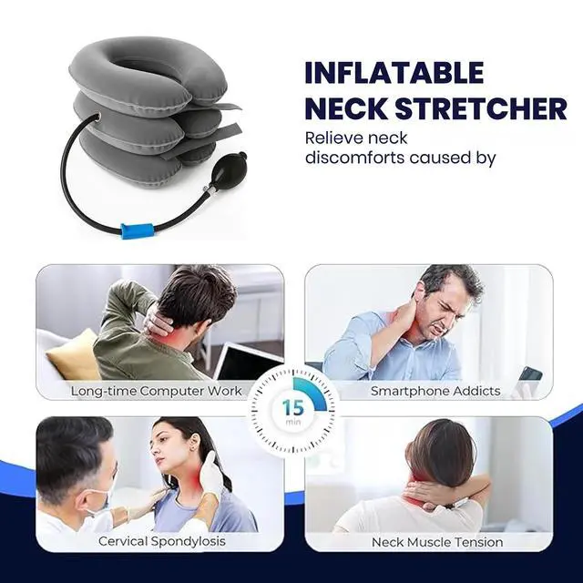 Alt view image 2 of 7 - Neck Stretcher, Cervical Traction Device, Neck Traction Device for Neck Pain Relief, Adjustable Inflatable Neck Stretcher Cervical Traction and Neck Brace, Neck Decompression Home Use (Gray)
