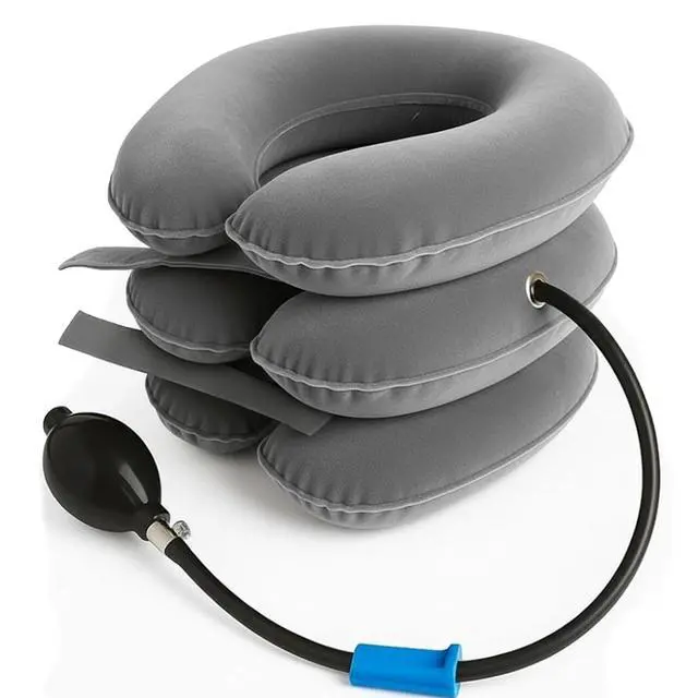 Alt view image 3 of 7 - Neck Stretcher, Cervical Traction Device, Neck Traction Device for Neck Pain Relief, Adjustable Inflatable Neck Stretcher Cervical Traction and Neck Brace, Neck Decompression Home Use (Gray)