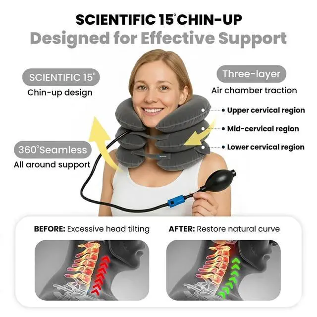 Alt view image 5 of 7 - Neck Stretcher, Cervical Traction Device, Neck Traction Device for Neck Pain Relief, Adjustable Inflatable Neck Stretcher Cervical Traction and Neck Brace, Neck Decompression Home Use (Gray)