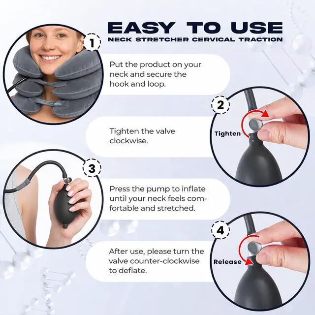 Alt view image 7 of 7 - Neck Stretcher, Cervical Traction Device, Neck Traction Device for Neck Pain Relief, Adjustable Inflatable Neck Stretcher Cervical Traction and Neck Brace, Neck Decompression Home Use (Gray)