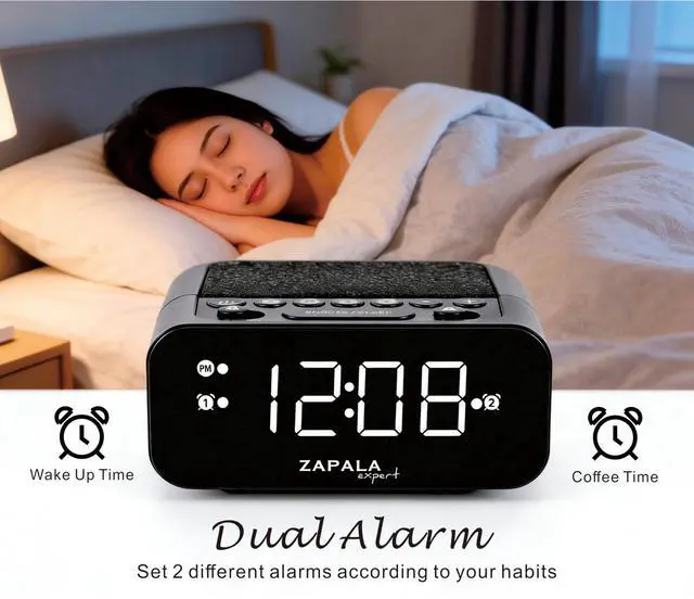 Alt view image 3 of 7 - Alarm Clock Radio, 2 Alarms Large LED Display Digital FM Clock Radio with USB Charging Port, Adjustable Volume & Dimmer Control, Snooze for Deep Sleepers Kids Elderly