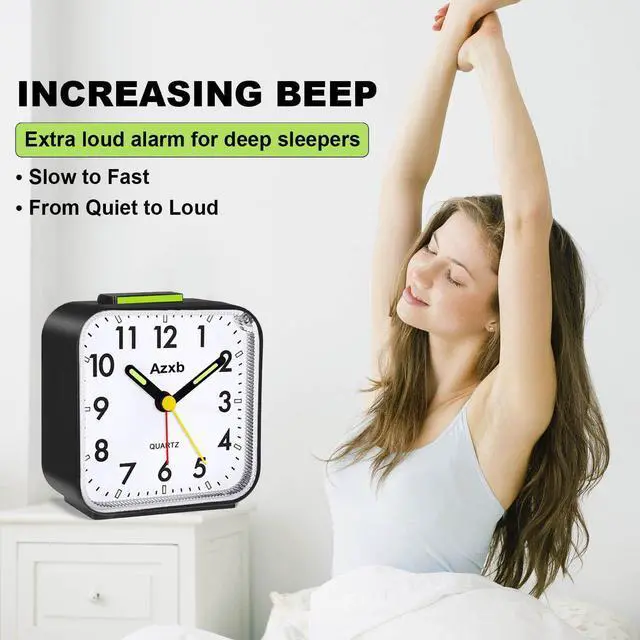 Alt view image 2 of 7 - Analog Alarm Clock, Silent No Ticking Battery Operated Travel Alarm Clock with Night Light, Snooze, Loud Alarm, Luminous, Quiet Small Desk Clock for Bedrooms Deep Sleeper Adults Kids, Easy Set