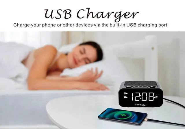 Alt view image 6 of 7 - Alarm Clock Radio, 2 Alarms Large LED Display Digital FM Clock Radio with USB Charging Port, Adjustable Volume & Dimmer Control, Snooze for Deep Sleepers Kids Elderly
