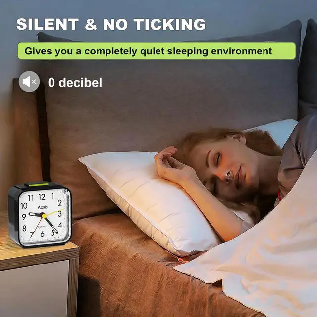 Alt view image 5 of 7 - Analog Alarm Clock, Silent No Ticking Battery Operated Travel Alarm Clock with Night Light, Snooze, Loud Alarm, Luminous, Quiet Small Desk Clock for Bedrooms Deep Sleeper Adults Kids, Easy Set