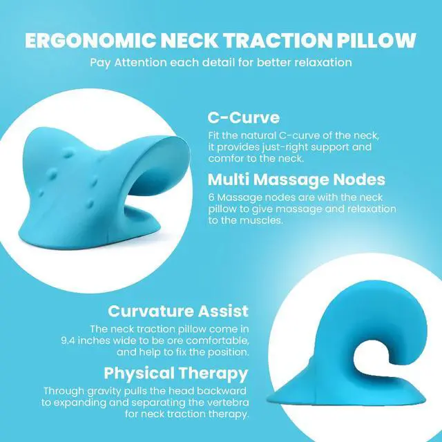 Alt view image 5 of 6 - Gstrlinen Neck & Shoulder Relaxer Cervical Traction Device for TMJ Relief, Chiropractic Neck Stretcher Pillow for Cervical Spine Alignment and Tension Release (Blue)
