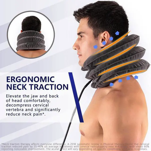 Alt view image 2 of 7 - Cervical Neck Traction Device for Instant Neck Pain Relief - Inflatable & Adjustable Neck Stretcher Neck Support Brace, Neck Traction Pillow for Home Use Neck Decompression (Classic Gray)