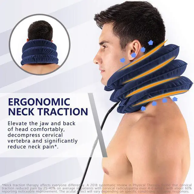 Alt view image 2 of 7 - Cervical Neck Traction Device for Instant Neck Pain Relief - Inflatable & Adjustable Neck Stretcher Neck Support Brace, Best Neck Traction Pillow for Home Use Neck Decompression (Blue)