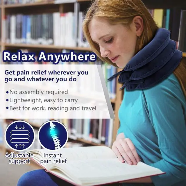 Alt view image 4 of 7 - Cervical Neck Traction Device for Instant Neck Pain Relief - Inflatable & Adjustable Neck Stretcher Neck Support Brace, Best Neck Traction Pillow for Home Use Neck Decompression (Blue)
