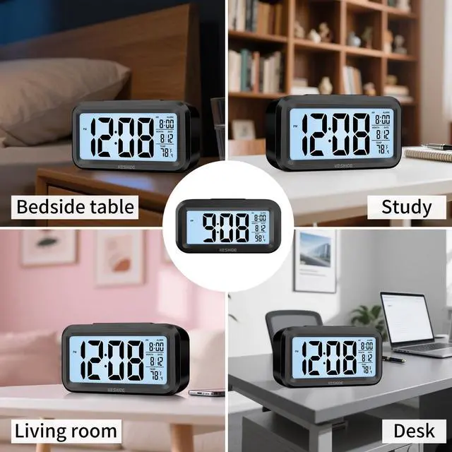 Alt view image 7 of 7 - Digital Alarm Clock Battery Operated with Indoor Temperature, Desk Small Clock,Snooze Model,12/24H Display for Bedrooms Heavy Sleepers Kids Travel Bathroom (Black)