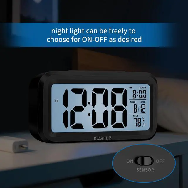 Alt view image 5 of 7 - Digital Alarm Clock Battery Operated with Indoor Temperature, Desk Small Clock,Snooze Model,12/24H Display for Bedrooms Heavy Sleepers Kids Travel Bathroom (Black)