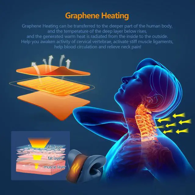 Alt view image 4 of 7 - Neck Stretcher for Neck Pain Relief, Heated Cervical Traction Device Pillow with Graphene Heating Pad, Neck and Shoulder Relaxer for TMJ Pain Relief and Cervical Spine Alignment (Dark Blue)