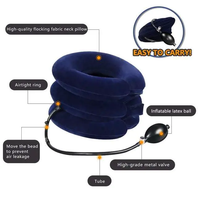 Alt view image 5 of 7 - Cervical Neck Traction Device for Instant Neck Pain Relief - Inflatable & Adjustable Neck Stretcher Neck Support Brace, Best Neck Traction Pillow for Home Use Neck Decompression (Blue)
