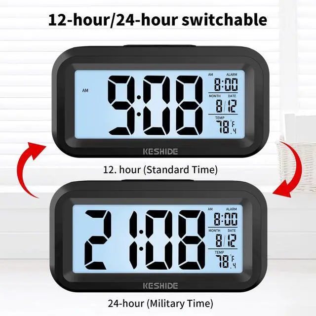 Alt view image 6 of 7 - Digital Alarm Clock Battery Operated with Indoor Temperature, Desk Small Clock,Snooze Model,12/24H Display for Bedrooms Heavy Sleepers Kids Travel Bathroom (Black)