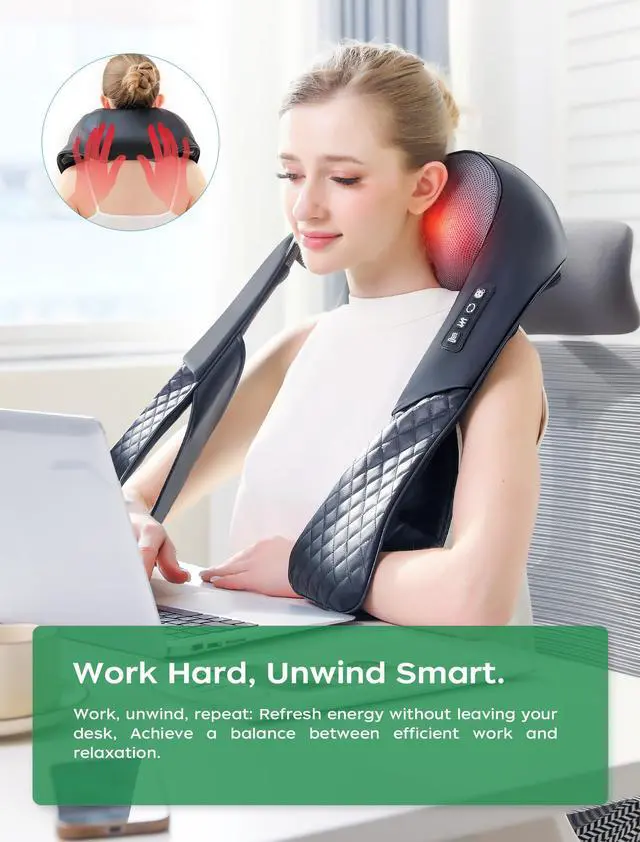 Alt view image 5 of 7 - Shiatsu Neck and Back Massager with Heat for Pain Relief Deep Tissue, YoooJOY Electric 4D Kneading Massage Pillow for Shoulder, Leg, Body Muscles, Home/Office/Car Use, Best Gifts for Men/Women/Mom/Dad