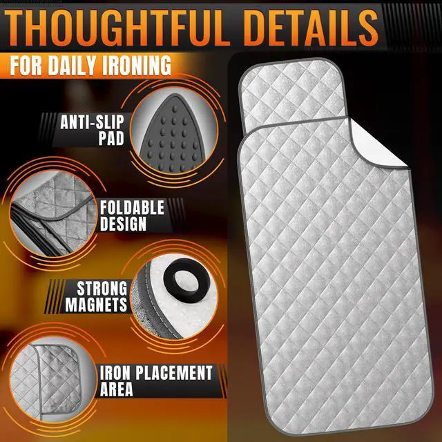 Alt view image 4 of 7 - 3-in-1 Portable Ironing Mat for Table Top, Washer & Dryer with Magnetic Edges - 39.8"x18.3" Ironing Pad, 4-Layer Heat Protection, Silicone Iron Rest Pad - Heat Resistant Surface for Quilting & Travel