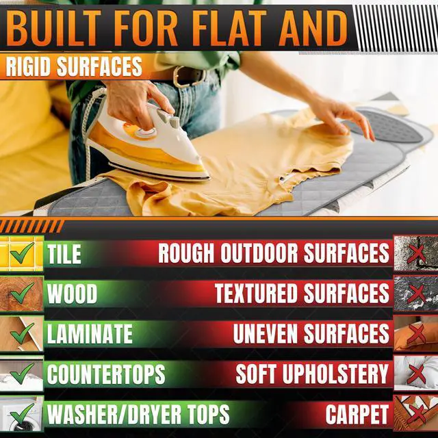 Alt view image 7 of 7 - 3-in-1 Portable Ironing Mat for Table Top, Washer & Dryer with Magnetic Edges - 39.8"x18.3" Ironing Pad, 4-Layer Heat Protection, Silicone Iron Rest Pad - Heat Resistant Surface for Quilting & Travel