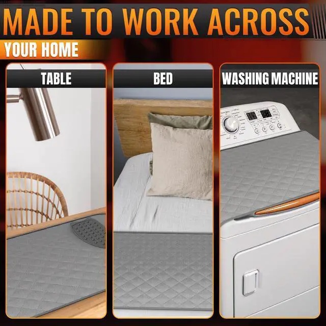 Alt view image 5 of 7 - 3-in-1 Portable Ironing Mat for Table Top, Washer & Dryer with Magnetic Edges - 39.8"x18.3" Ironing Pad, 4-Layer Heat Protection, Silicone Iron Rest Pad - Heat Resistant Surface for Quilting & Travel