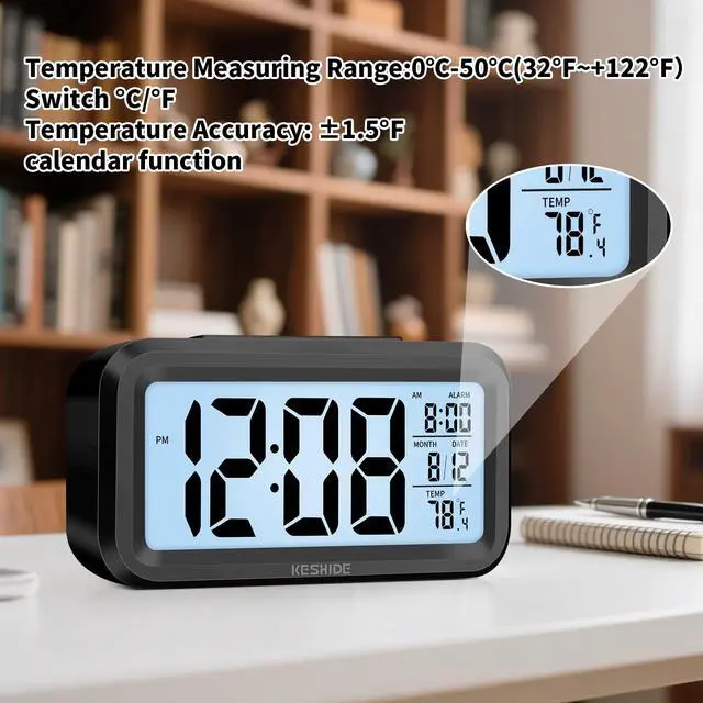 Alt view image 4 of 7 - Digital Alarm Clock Battery Operated with Indoor Temperature, Desk Small Clock,Snooze Model,12/24H Display for Bedrooms Heavy Sleepers Kids Travel Bathroom (Black)