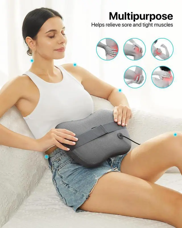 Alt view image 7 of 7 - Shiatsu Neck and Back Massager with Soothing Heat,3D Kneading Massage Pillow for Muscle Pain Relief, Use Unplugged,Detachable Cover,Gifts for Women Men Mom Dad