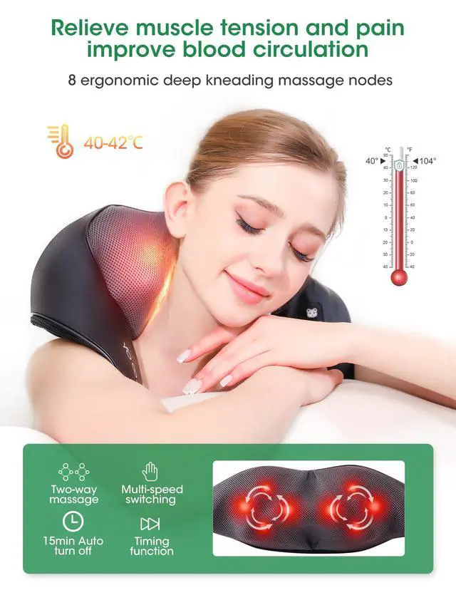 Alt view image 2 of 7 - Shiatsu Neck and Back Massager with Heat for Pain Relief Deep Tissue, YoooJOY Electric 4D Kneading Massage Pillow for Shoulder, Leg, Body Muscles, Home/Office/Car Use, Best Gifts for Men/Women/Mom/Dad