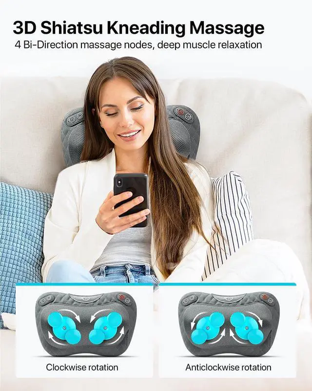 Alt view image 2 of 7 - Shiatsu Neck and Back Massager with Soothing Heat,3D Kneading Massage Pillow for Muscle Pain Relief, Use Unplugged,Detachable Cover,Gifts for Women Men Mom Dad