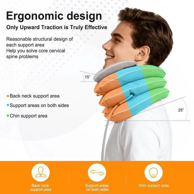 Alt view image 3 of 7 - Cervical Neck Traction Device for Home Use, Inflatable Neck Stretcher for Instant Neck Pain Relief, Adjustable Neck Support Brace, Neck Decompression, Neck Extender