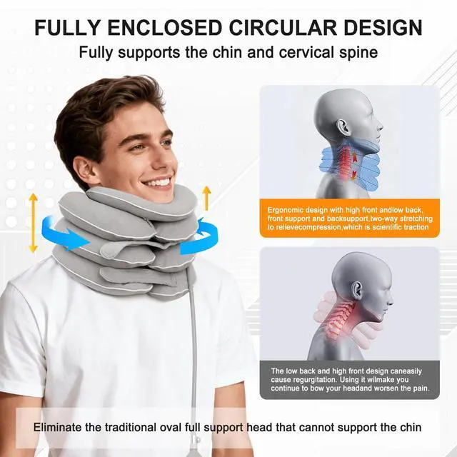 Alt view image 4 of 7 - Cervical Neck Traction Device for Home Use, Inflatable Neck Stretcher for Instant Neck Pain Relief, Adjustable Neck Support Brace, Neck Decompression, Neck Extender