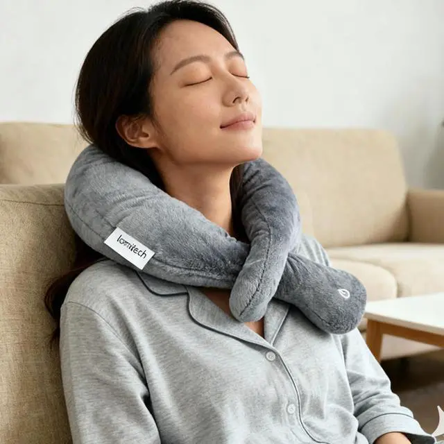 Alt view image 4 of 5 - Travel Pillows,Wireless Airplane Massage Pillow Neck Support with 3 Vibration Modes,Vibration Wrap Neck Massage,Battery Operated Adjustable Pillow for Neck Pain Relief