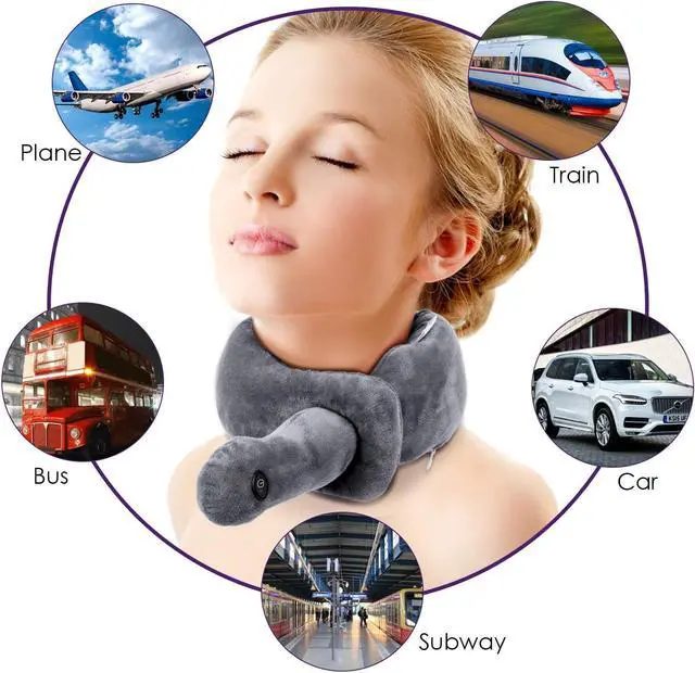 Alt view image 5 of 5 - Travel Pillows,Wireless Airplane Massage Pillow Neck Support with 3 Vibration Modes,Vibration Wrap Neck Massage,Battery Operated Adjustable Pillow for Neck Pain Relief