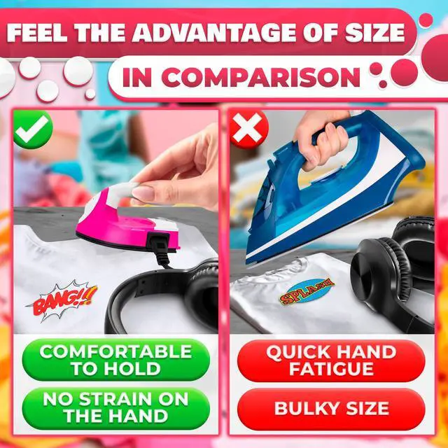 Alt view image 6 of 7 - Mini Iron for Crafting 2.5" x 3.9" Cute Mini Craft Iron for Patches, Sewing, Quilting with Quick Heat-Up Ceramic Plate & 59" Cord Designed for Ironing Patches, Bling, and Small Craft Projects