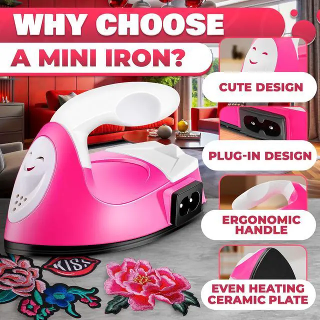 Alt view image 4 of 7 - Mini Iron for Crafting 2.5" x 3.9" Cute Mini Craft Iron for Patches, Sewing, Quilting with Quick Heat-Up Ceramic Plate & 59" Cord Designed for Ironing Patches, Bling, and Small Craft Projects