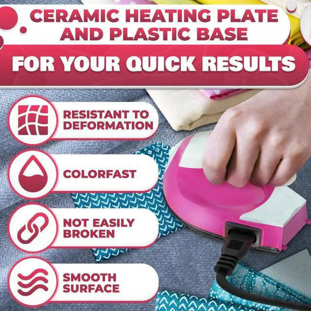 Alt view image 3 of 7 - Mini Iron for Crafting 2.5" x 3.9" Cute Mini Craft Iron for Patches, Sewing, Quilting with Quick Heat-Up Ceramic Plate & 59" Cord Designed for Ironing Patches, Bling, and Small Craft Projects