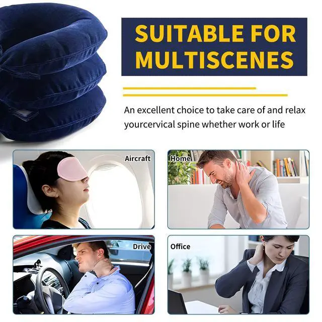Alt view image 6 of 7 - Neck Stretcher, Cervical Traction Device, Neck Traction Device, Cervical Neck Traction Device for Neck Pain Relief, Adjustable Inflatable Neck Brace, Neck Decompression Home Use (Blue)