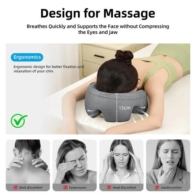 Alt view image 6 of 7 - Prone Massage Pillow for Facial SupportProne Pillow for Eye SurgeryDetachable CoverFacial Ventilation Hole DesignFace Groove Cushion for Stomach Sleepers (Grey)