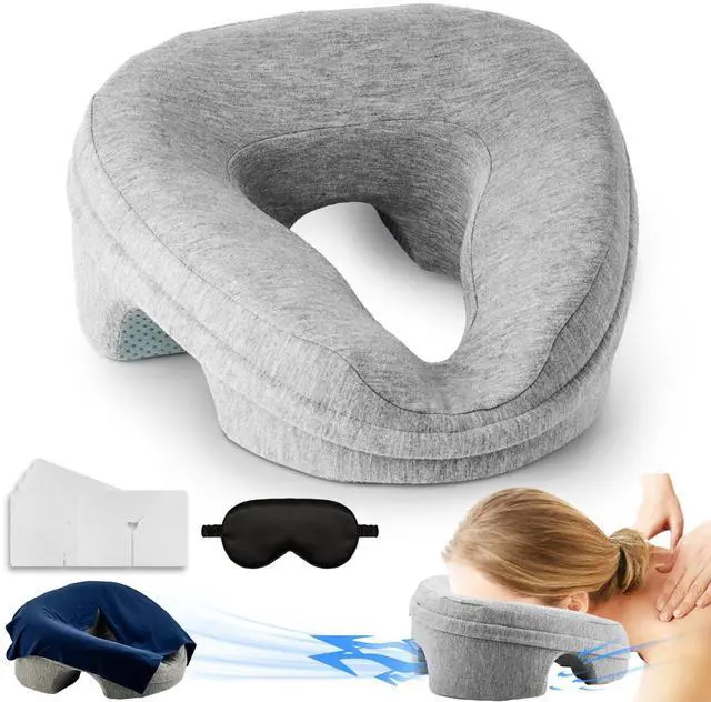 Main image of Face Down Pillow for Massage Table, Massage Headrest for Bed, Stomach Sleeping Pillow with Face Cradle Pad, BBL Pillows After Post Eye Surgery Recovery, Massage Pillow with Removable Cover Grey