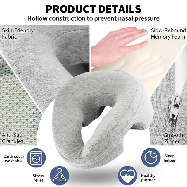 Alt view image 5 of 7 - Face Down Pillow for Massage Table, Massage Headrest for Bed, Stomach Sleeping Pillow with Face Cradle Pad, BBL Pillows After Post Eye Surgery Recovery, Massage Pillow with Removable Cover Grey