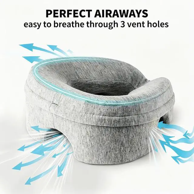 Alt view image 3 of 7 - Face Down Pillow for Massage Table, Massage Headrest for Bed, Stomach Sleeping Pillow with Face Cradle Pad, BBL Pillows After Post Eye Surgery Recovery, Massage Pillow with Removable Cover Grey