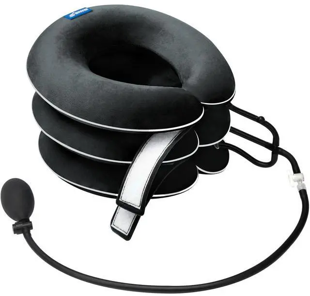 Main image of Cervical Neck Traction Device for Neck Pain Relief - Inflatable Neck Stretcher Collar for Decompression - Best Home Use Neck Brace Pump (Black Plush)