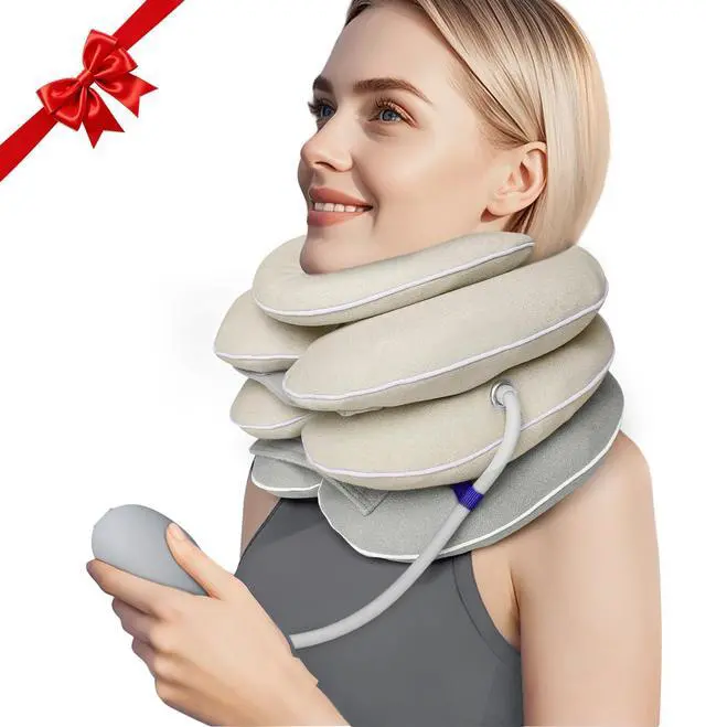 Main image of Neck Stretcher with Brace - Inflatable Cervical Traction Device for Neck Pain Relief, Adjustable Neck Support Pillow and Decompression Tool with 3+1 Chin Rest, Portable for Home, Office & Travel Use