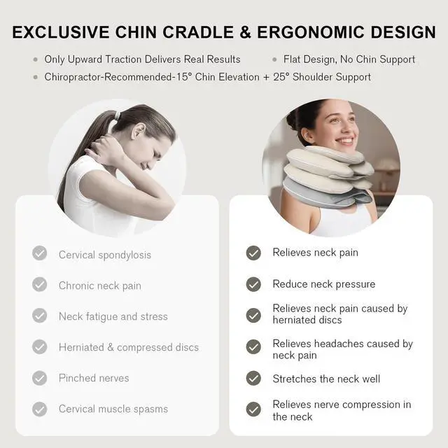 Alt view image 2 of 7 - Neck Stretcher with Brace - Inflatable Cervical Traction Device for Neck Pain Relief, Adjustable Neck Support Pillow and Decompression Tool with 3+1 Chin Rest, Portable for Home, Office & Travel Use
