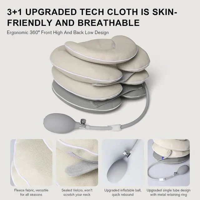 Alt view image 4 of 7 - Neck Stretcher with Brace - Inflatable Cervical Traction Device for Neck Pain Relief, Adjustable Neck Support Pillow and Decompression Tool with 3+1 Chin Rest, Portable for Home, Office & Travel Use