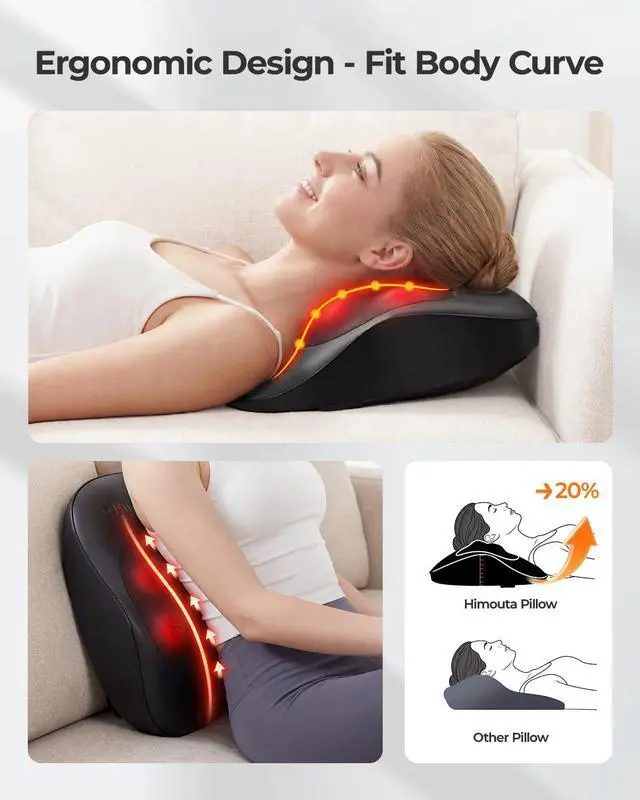 Alt view image 2 of 7 - Electric Neck Massager Pillow, Ultra-Quiet Corded Neck and Shoulder Massager with Heat, Portable 3D Kneading for Shoulder, Leg & Calf Muscle Pain Relief, Relaxing Gift for Men & Women