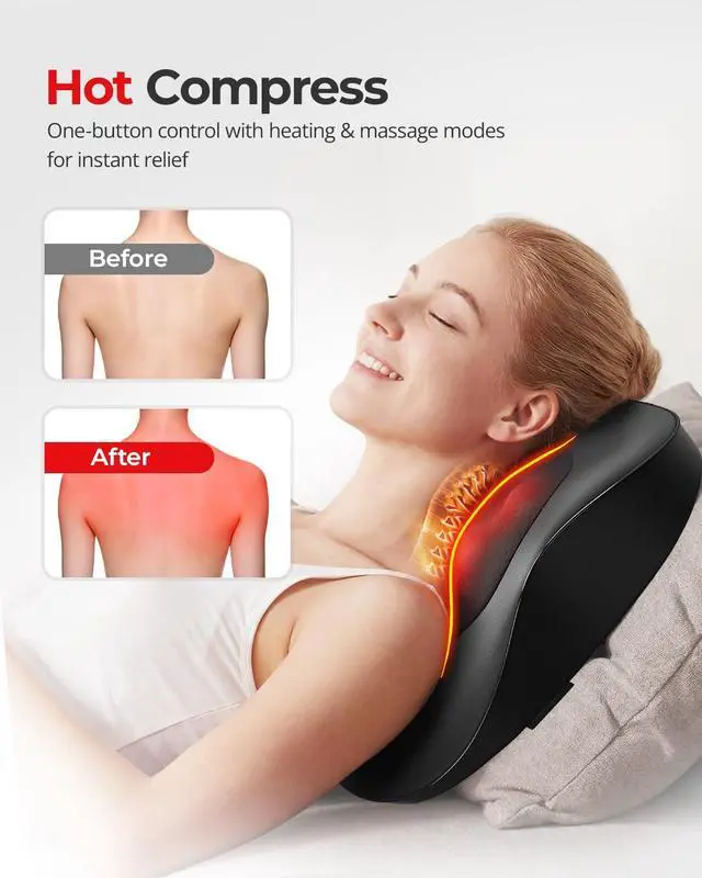 Alt view image 4 of 7 - Electric Neck Massager Pillow, Ultra-Quiet Corded Neck and Shoulder Massager with Heat, Portable 3D Kneading for Shoulder, Leg & Calf Muscle Pain Relief, Relaxing Gift for Men & Women