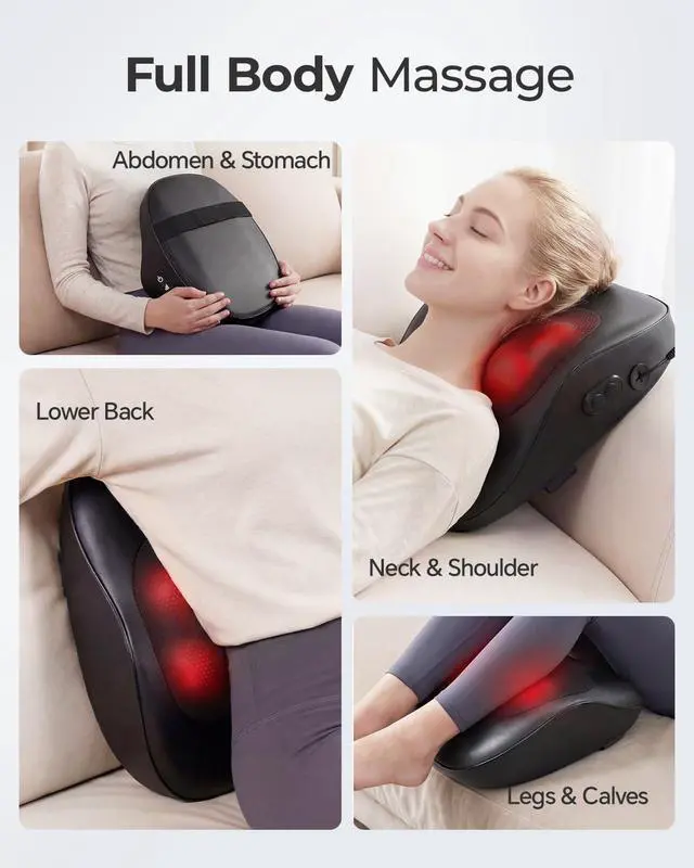 Alt view image 6 of 7 - Electric Neck Massager Pillow, Ultra-Quiet Corded Neck and Shoulder Massager with Heat, Portable 3D Kneading for Shoulder, Leg & Calf Muscle Pain Relief, Relaxing Gift for Men & Women