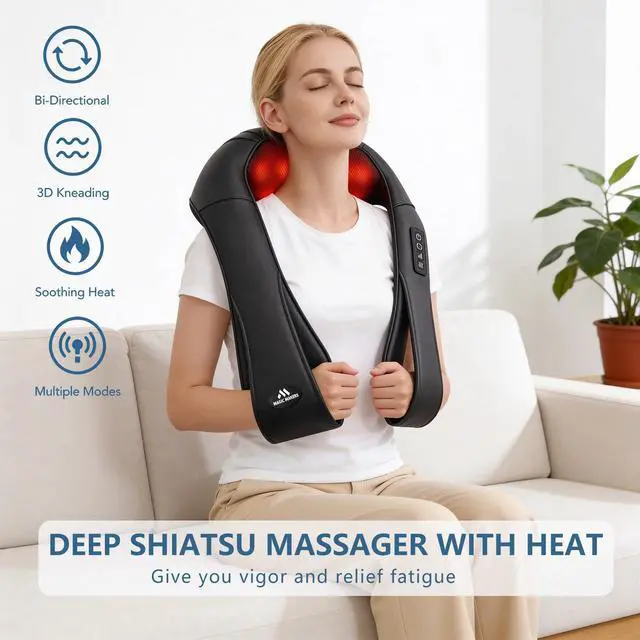 Alt view image 3 of 7 - Neck Massager for Pain Relief Deep Tissue with Heat - Shiatsu Back and Shoulder Massage, Mothers Day Gifts for Mom Wife Women Her, Dad Men Him, Christmas, Fathers Day, Plug-in Use for Home Office Car