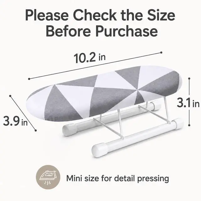 Alt view image 2 of 7 - 10.2-inch mini Ironing Board, Portable and Foldable Small Ironing Board, with a Cover, Suitable for Ironing Collars, Cuffs, Shoulders, and Corners (Black and white squares)