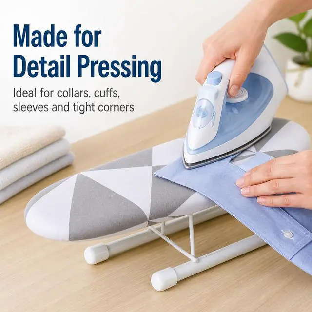 Alt view image 3 of 7 - 10.2-inch mini Ironing Board, Portable and Foldable Small Ironing Board, with a Cover, Suitable for Ironing Collars, Cuffs, Shoulders, and Corners (Black and white squares)