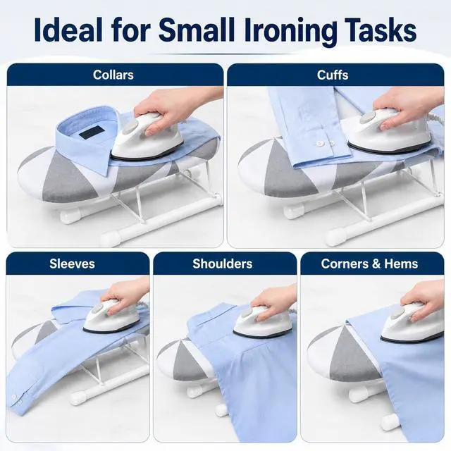 Alt view image 4 of 7 - 10.2-inch mini Ironing Board, Portable and Foldable Small Ironing Board, with a Cover, Suitable for Ironing Collars, Cuffs, Shoulders, and Corners (Black and white squares)