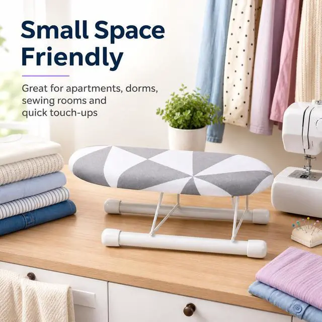 Alt view image 5 of 7 - 10.2-inch mini Ironing Board, Portable and Foldable Small Ironing Board, with a Cover, Suitable for Ironing Collars, Cuffs, Shoulders, and Corners (Black and white squares)